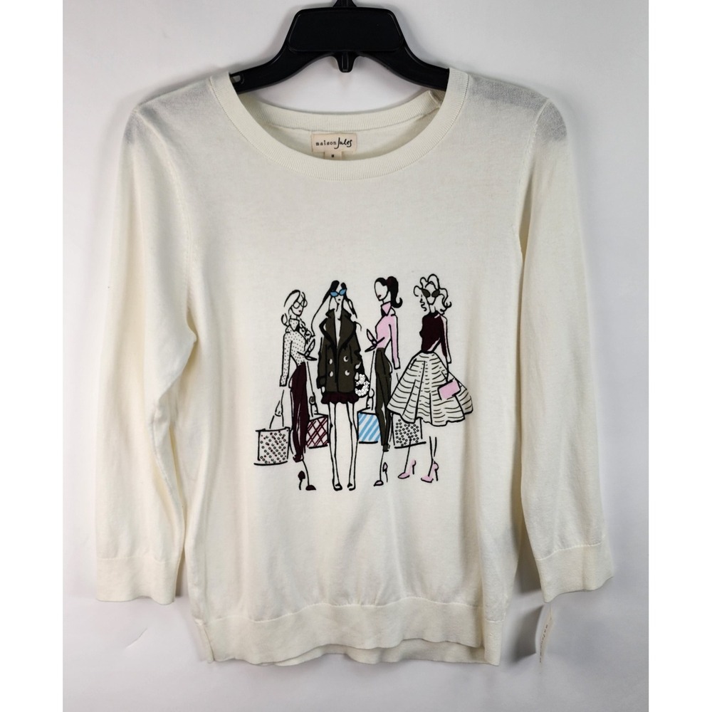 Maison Jules Girls Go Shopping Sweater Women's M Sequin Long Sleeve Round Neck